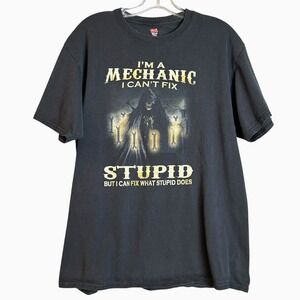 VTG "I'm a mechanic I can't fix stupid" Humor T Shirt Size Large Grim Reaper Tee